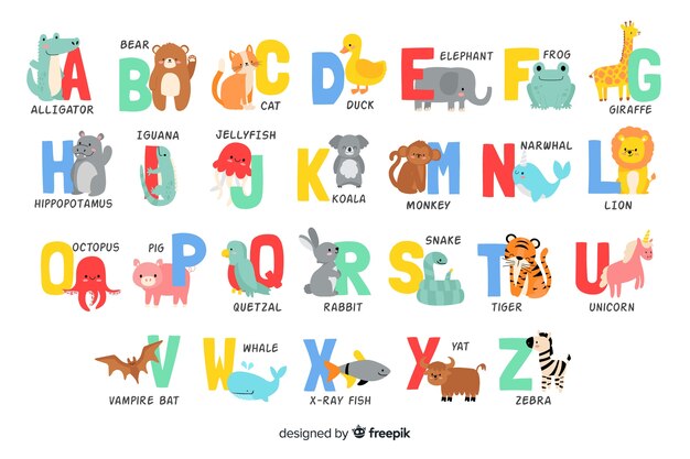 Alphabet letters from animals shapes