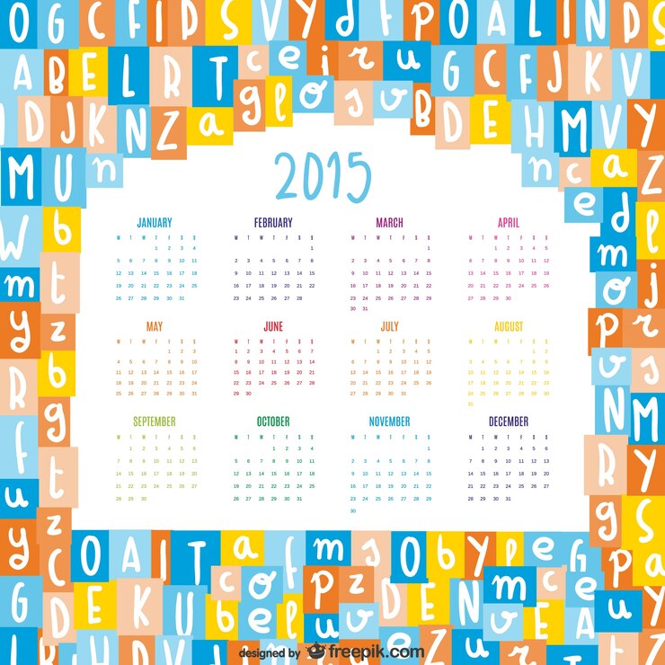 Free Vector alphabet letters mix 2015 calendar
