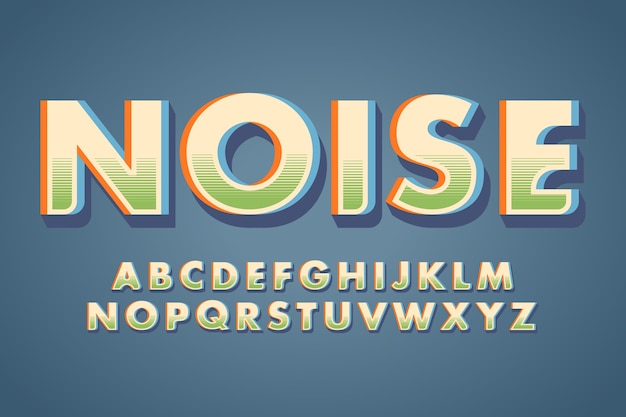Буквы алфавита и слово «шум» в стиле ретро