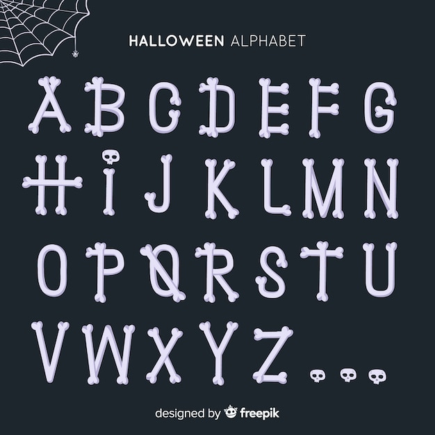 spooky text font free Free vector alphabet made of bones