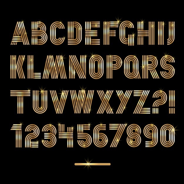 Alphabet made with golden lines