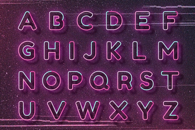Alphabet  pink neon font typography set