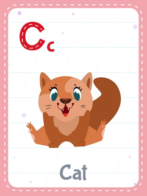 Free vector alphabet printable flashcard with letter c and cat animal picture