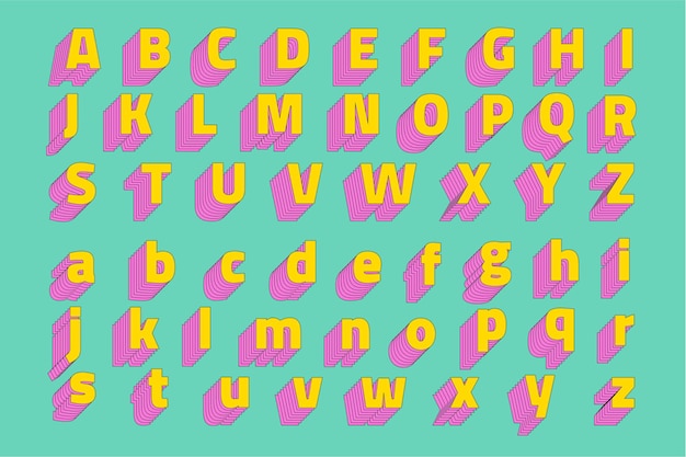 Free vector alphabet set 3d stylized typeface