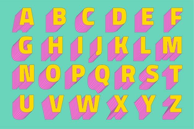 Alphabet set 3d stylized typeface