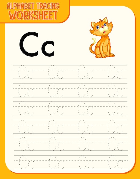 Vettore gratuito foglio di lavoro per tracciare l'alfabeto con la lettera c e c