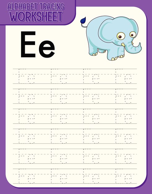 Alphabet tracing worksheet with letter E and e