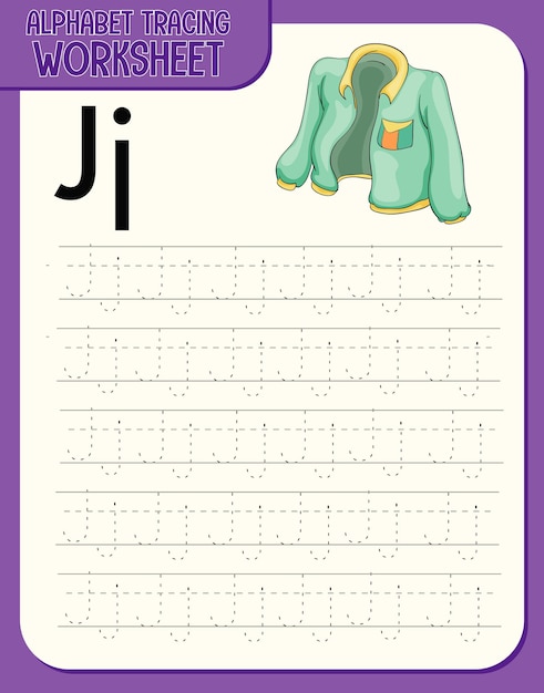 Free vector alphabet tracing worksheet with letter j and j