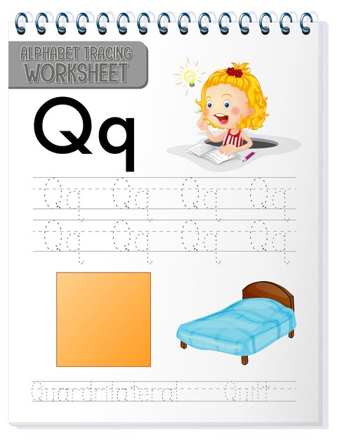 Alphabet tracing worksheet with letter Q and q