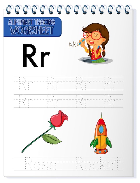 Free vector alphabet tracing worksheet with letter r and r