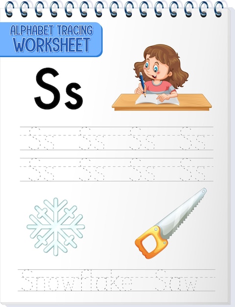 Free vector alphabet tracing worksheet with letter s and s