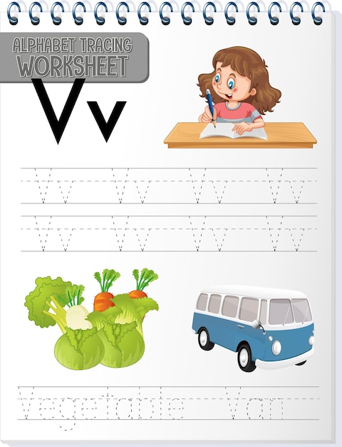 Free vector alphabet tracing worksheet with letter v and v