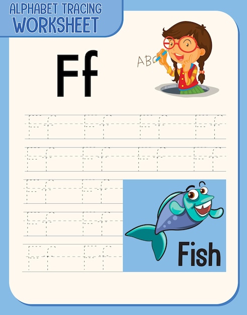 Alphabet tracing worksheet with letter and vocabulary