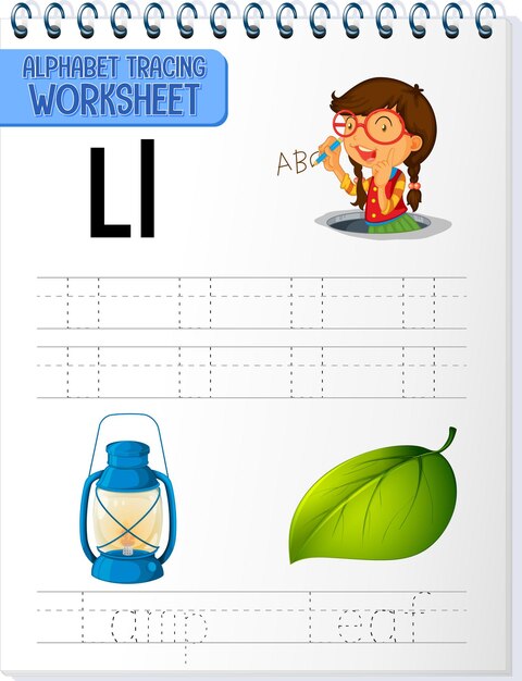 Alphabet tracing worksheet with letter and vocabulary