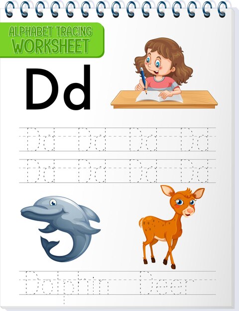 alphabet tracing worksheet with letter and vocabulary