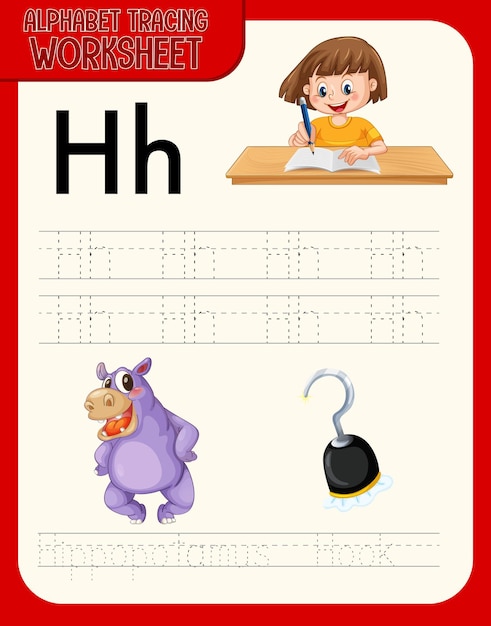 Alphabet tracing worksheet with letter and vocabulary