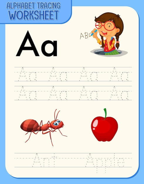 Foglio di lavoro di analisi dell'alfabeto con lettera e vocabolario