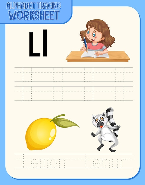 Alphabet tracing worksheet with letter and vocabulary