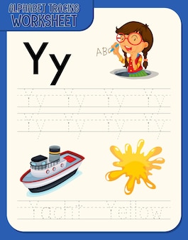 Alphabet tracing worksheet with letter y and y