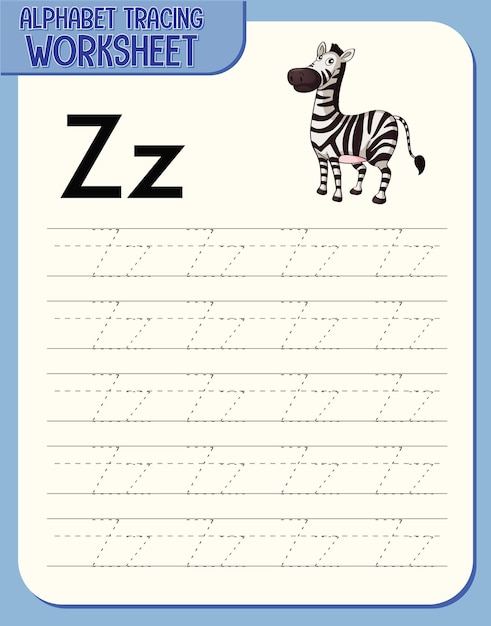 문자 Z와 Z가있는 알파벳 추적 워크 시트
