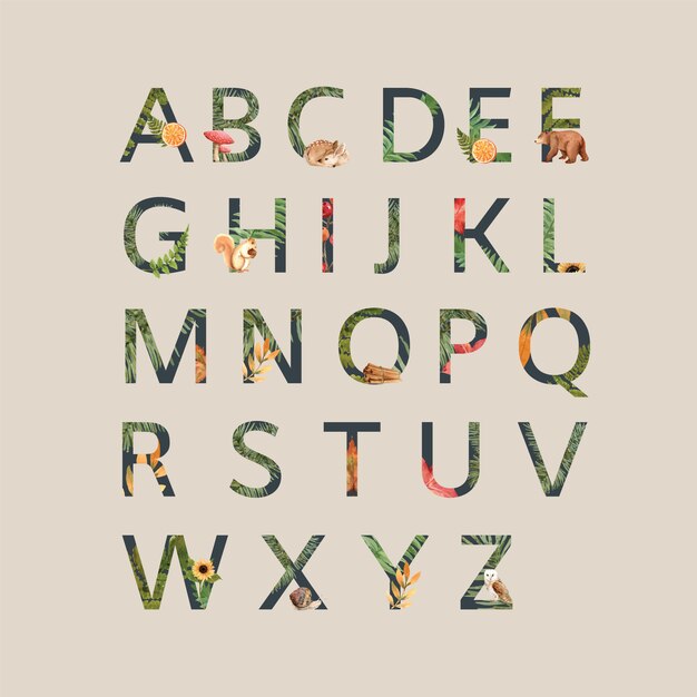 Free vector alphabet with autumn theme