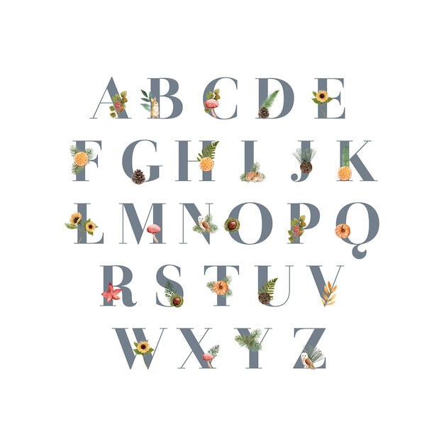 Free vector alphabet with autumn theme