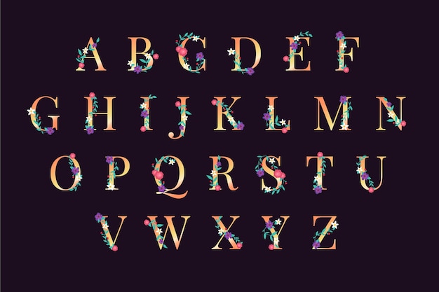 alphabet with elegant flowers and golden design