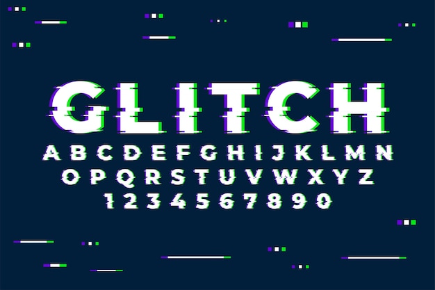 Alphabet with numbers and trendy glitch effect