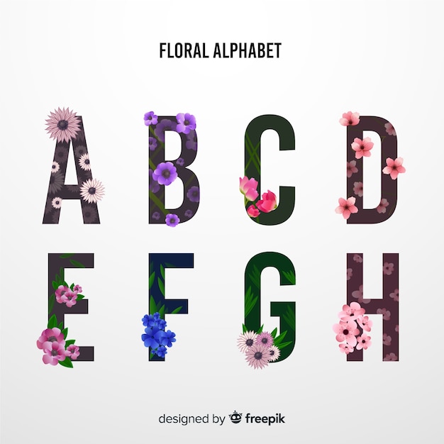 Alphabet with realistic flowers