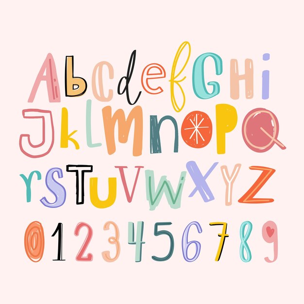 Alphabets hand drawn doodle style set 