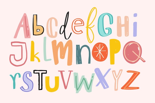 Alphabets hand drawn doodle style set