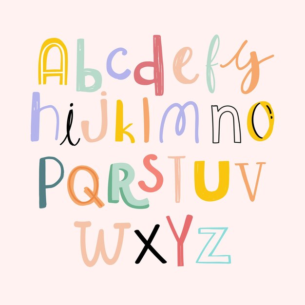 Alphabets typography hand drawn doodle style 
