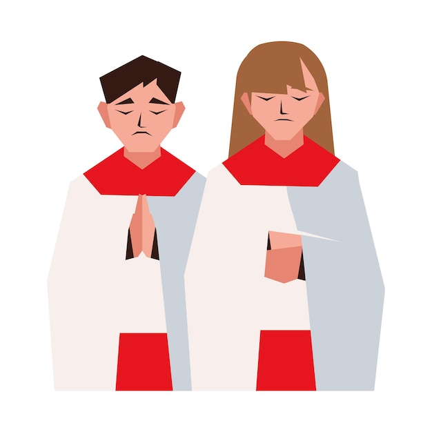 Free vector altar boy and girl character icon