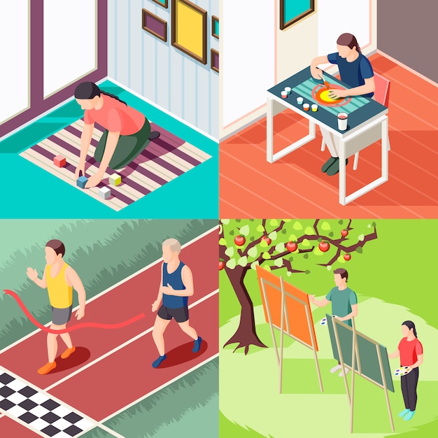 Free vector alternative education sport activity painting classes and innovative learning methods isometric concept isolated