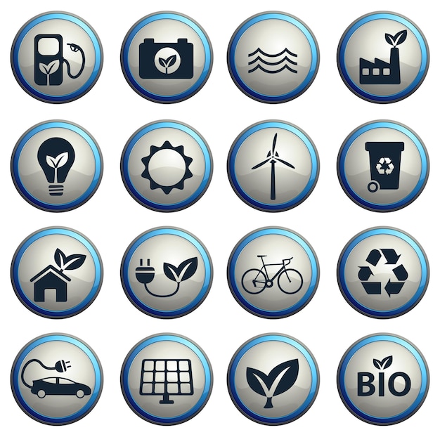 Alternative energy dark icons on gray round buttons