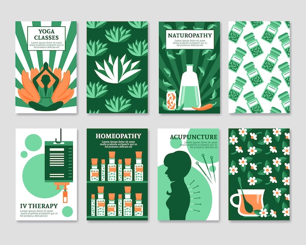 Free vector alternative medicine cards set