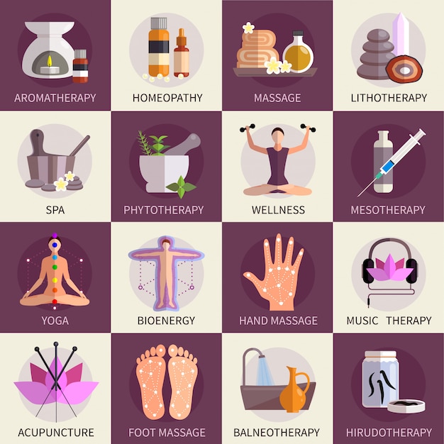 Free vector alternative medicine icons set