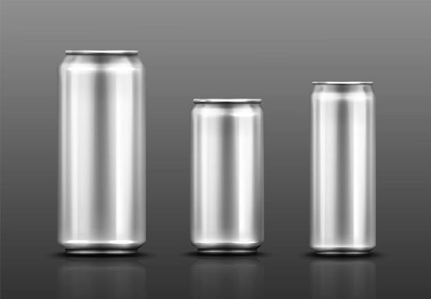 Aluminium can for soda or beer on gray