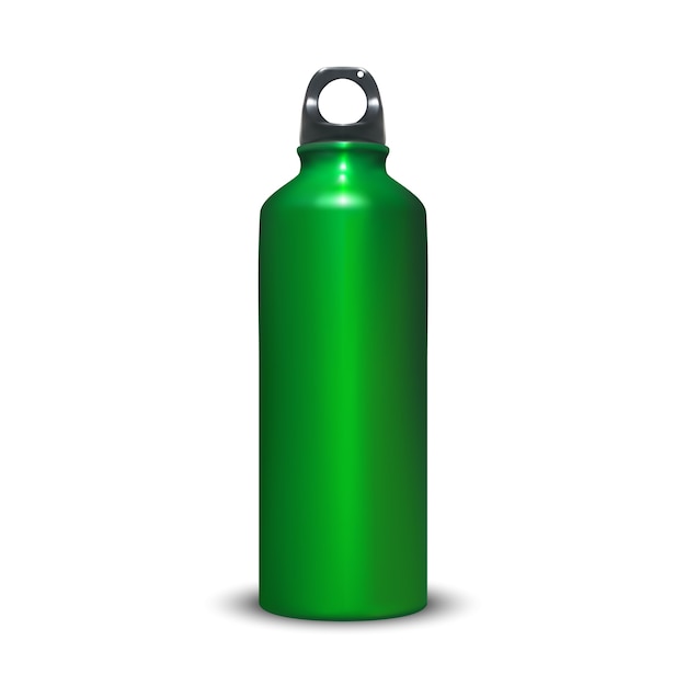 플라스틱 병 마개와 스포츠 알루미늄 물 컨테이너의 알루미늄 병 그림.