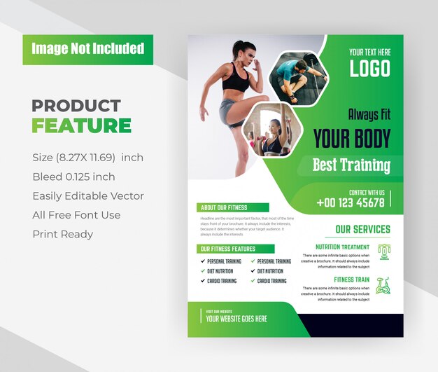 Always Fit Your Body by Best Training center flyer template With Green Color.