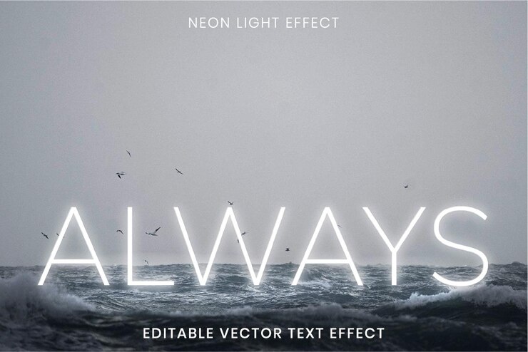 Free Vector always white neon word editable vector text effect