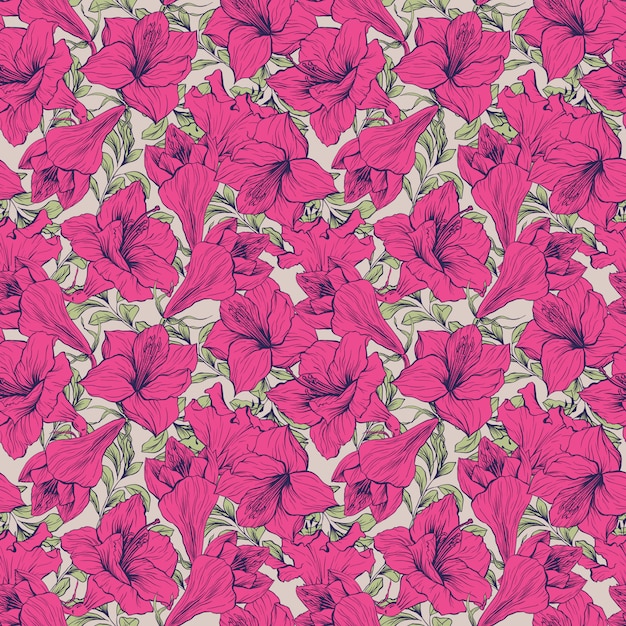 Amaryllis flower seamless floral pattern