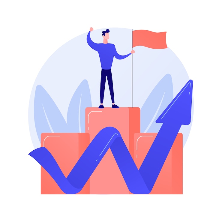 Free Vector ambitious businessman on top. business growth, leadership quality, career opportunity. success achievement, aspirations realization idea.