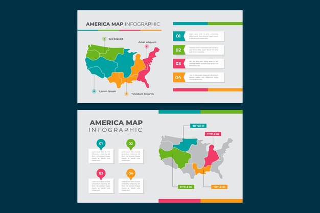 フラットなデザインのアメリカの地図のインフォグラフィック