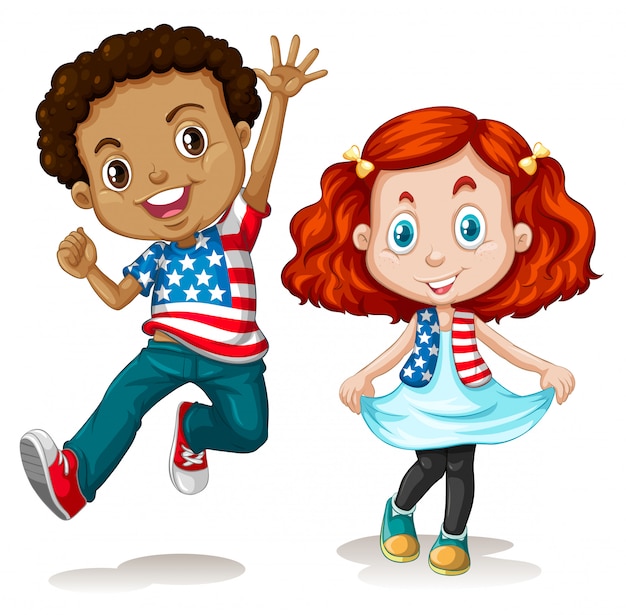 Бесплатное векторное изображение Американский мальчик и девочка приветствие
