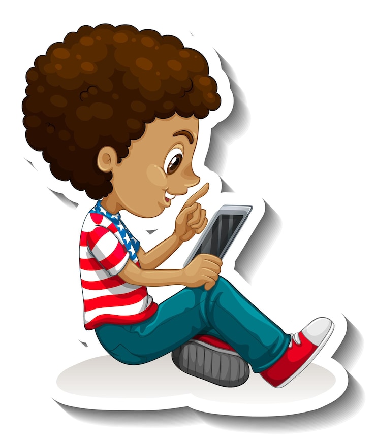 Free Vector an american boy using smartphone cartoon character