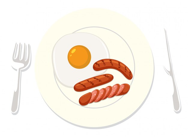 An American Breakfast on White Background
