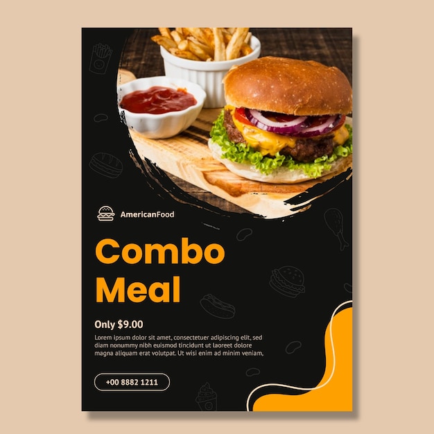 Free vector american combo meal vertical flyer template