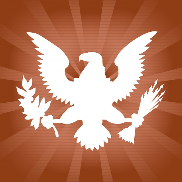 Бесплатное векторное изображение Американский орел над коричневыми солнечными лучами
