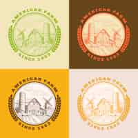 Free vector american farm barn for agriculture with windmill, logo set